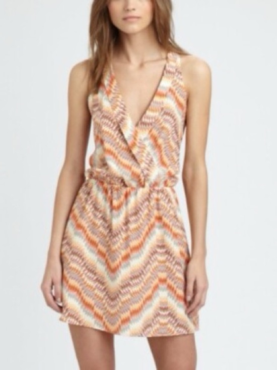 Parker Dresses & Skirts - Parker Chevron V-Neck Mini Dress in Orange, Cream & Tan